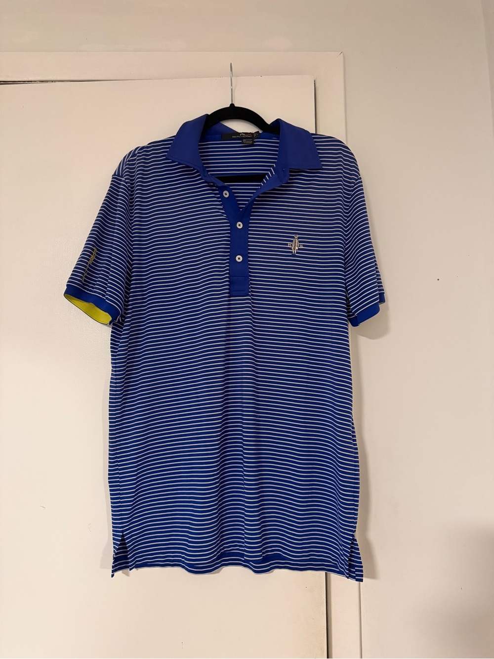 RLX Ralph Lauren Blue Striped Polo with Contrast Trim